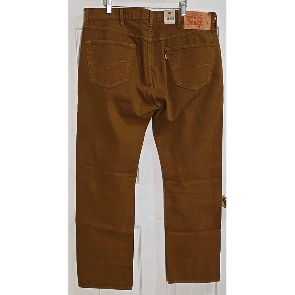 Levi's 501 Mens Jeans 38x32 Straight Leg Brown Sits at Waist Relaxed Thru Thigh